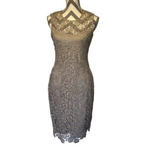 Calvin Klein Womens Small Petite Lace Sheath Shear Dress Cream Special Party